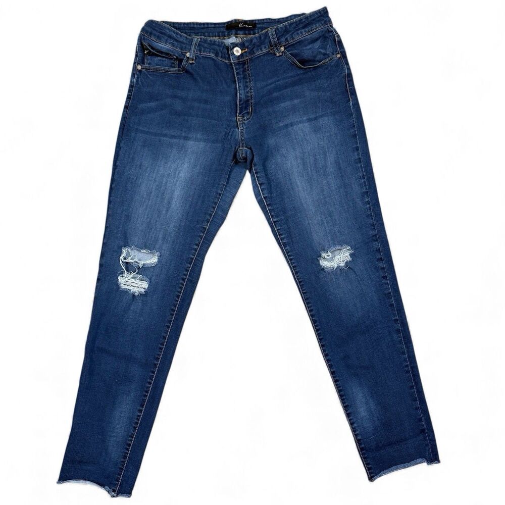 KANCAN Mid Rise Super Skinny Jeans Women W15/31 Dark Wash Distressed Raw Hem